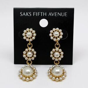 Saks Fifth Avenue Pearl Cluster Drop Earrings Gold-tone - Faux Pearl - New